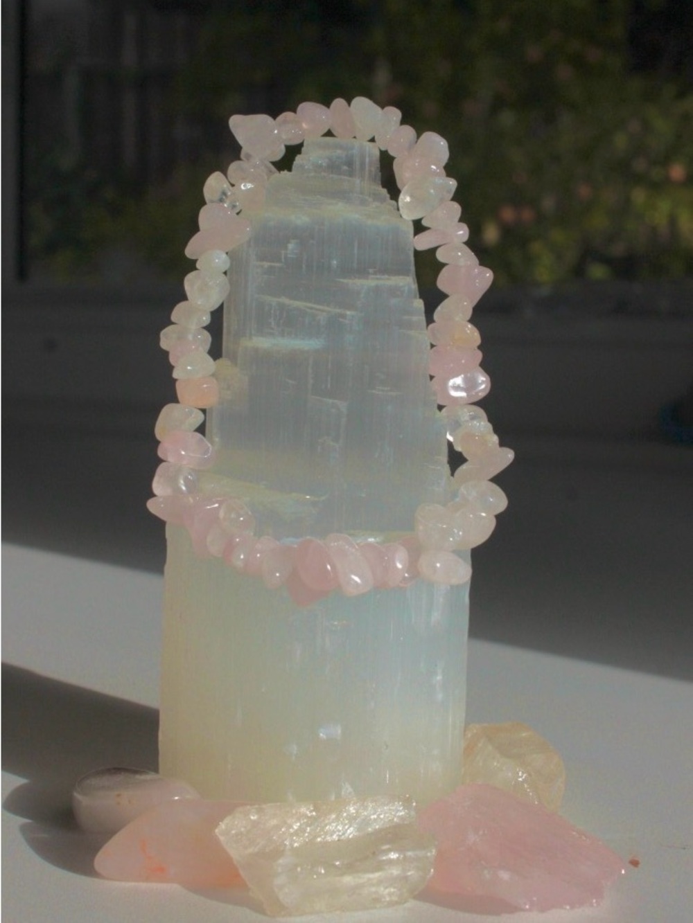 Rose Quartz Beaded Chip Bracelet - Pink